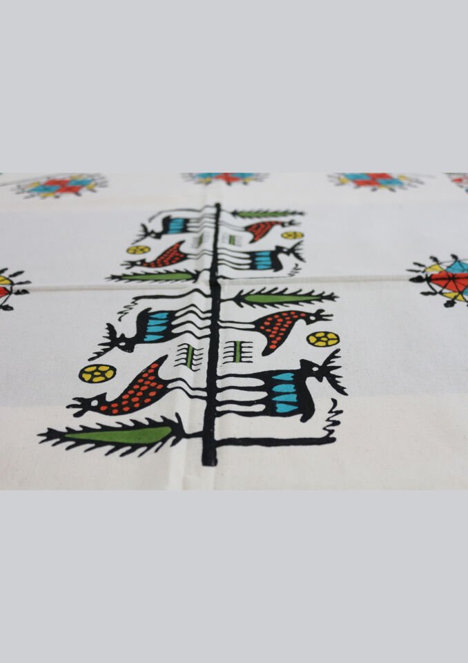Traditional Hand Printed Hittite Pattern Rectangle Table Cloth Colorful