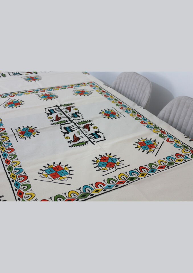 Traditional Hand Printed Hittite Pattern Rectangle Table Cloth Colorful