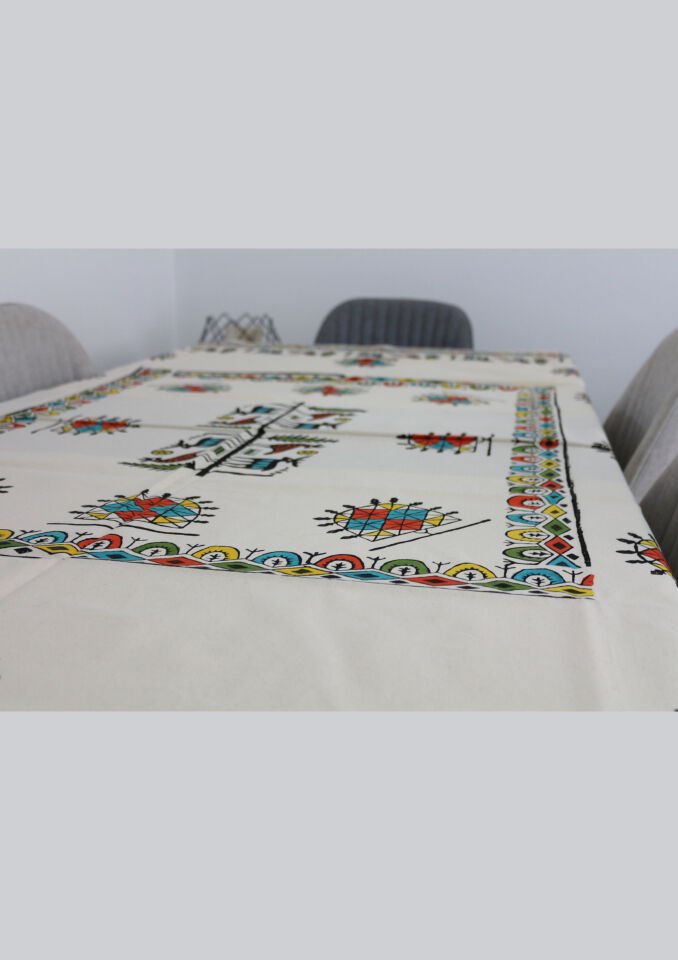 Traditional Hand Printed Hittite Pattern Rectangle Table Cloth Colorful