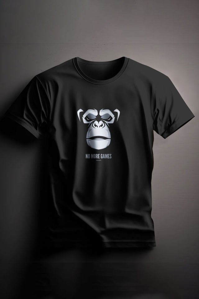 Unisex Baskılı Siyah Tişört Monkey No More Games