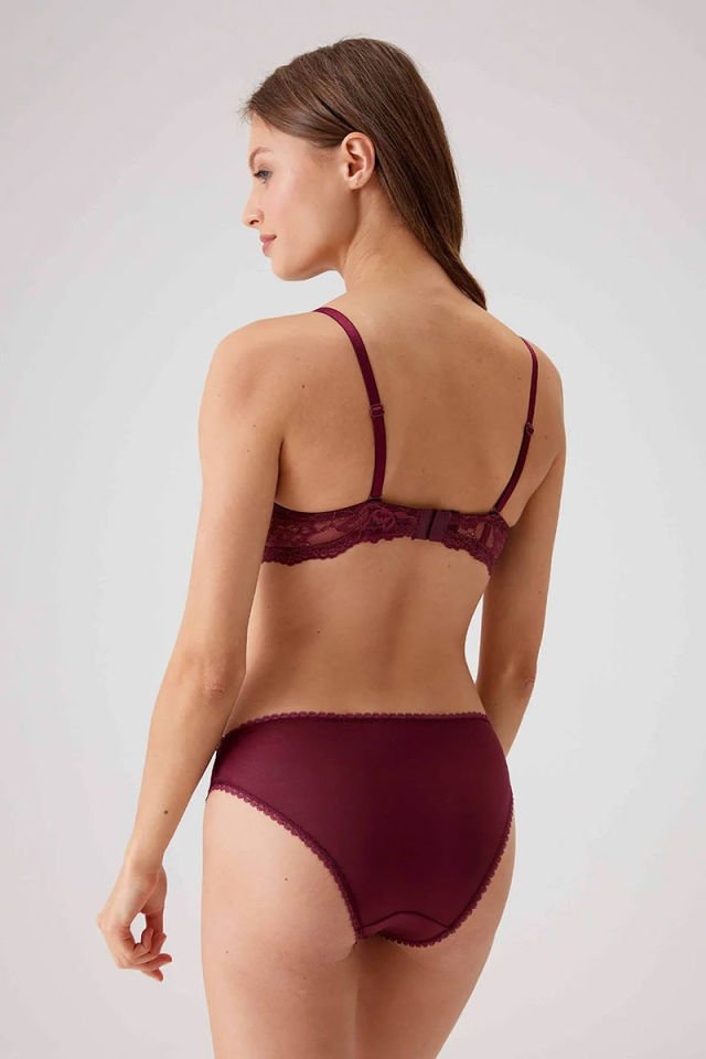 Pierre Cardin 4561 Balenli Dantelli Destekli Sütyen Takım Mürdüm