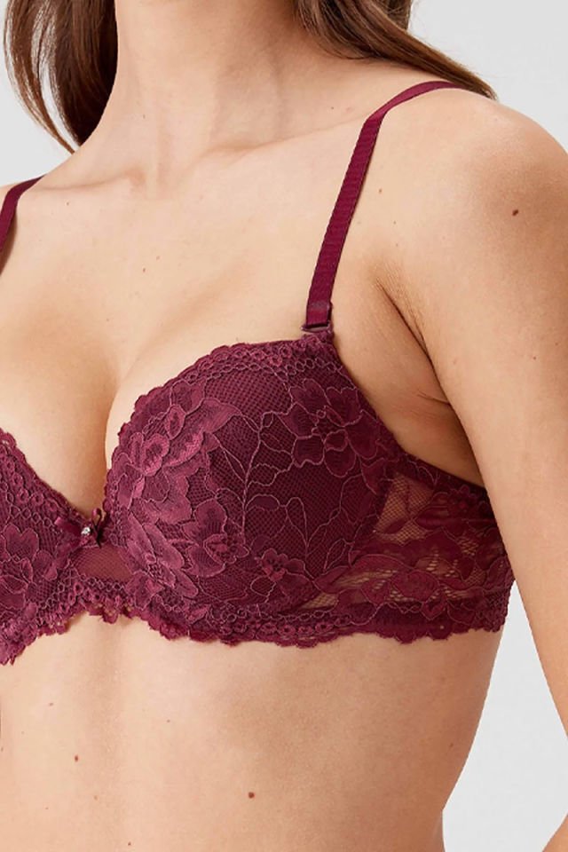 Pierre Cardin 4561 Balenli Dantelli Destekli Sütyen Takım Mürdüm
