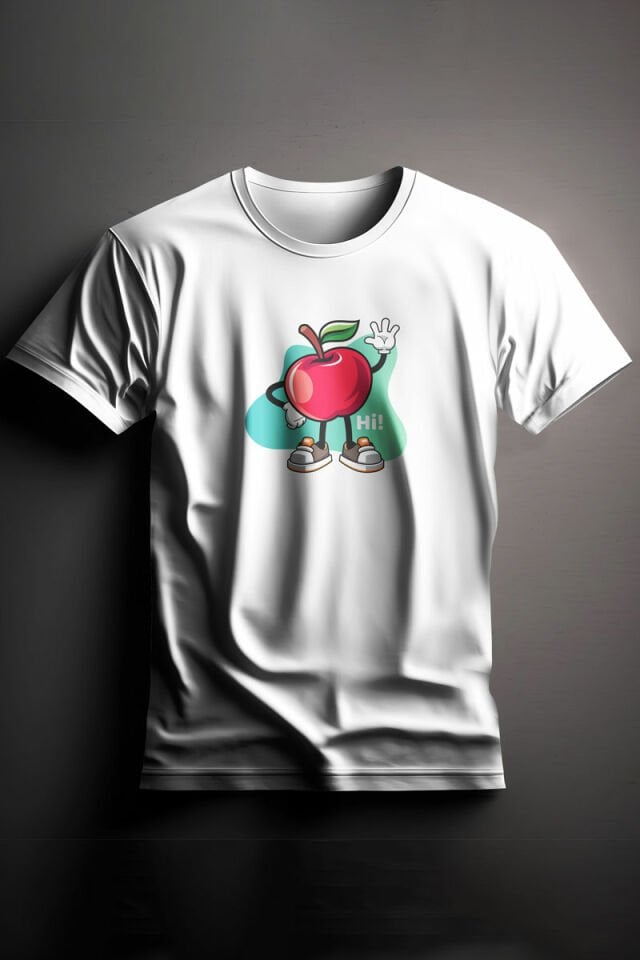 Unisex Baskılı Beyaz Tişört Apple