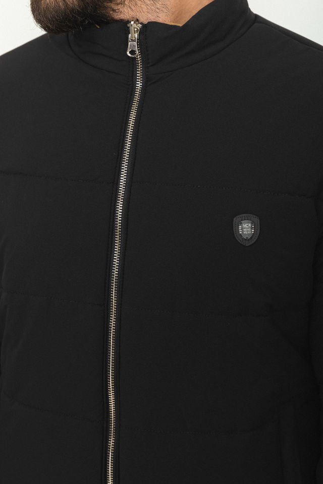 Double Sided Black Color Slim Fit Rugged Collar Inflatable Men's Coat