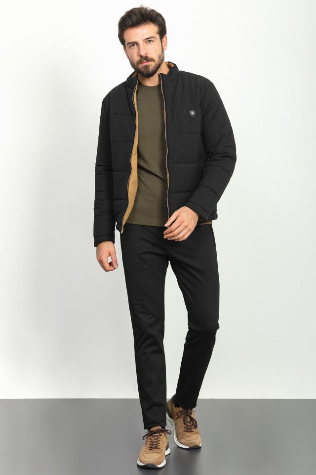 Double Sided Black Color Slim Fit Rugged Collar Inflatable Men's Coat