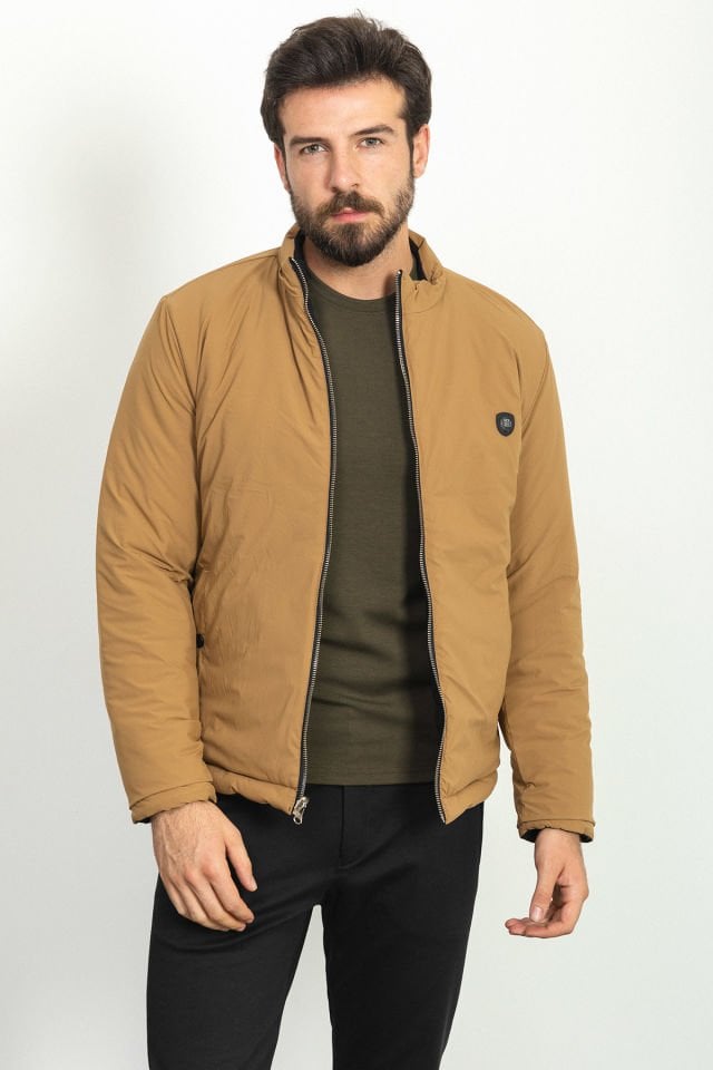 Двустороннее надувное мужское пальто Camel Color Slim Fit с прочным воротником
