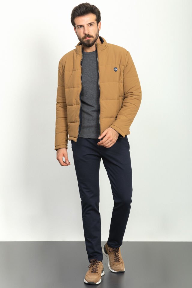 Двустороннее надувное мужское пальто Camel Color Slim Fit с прочным воротником
