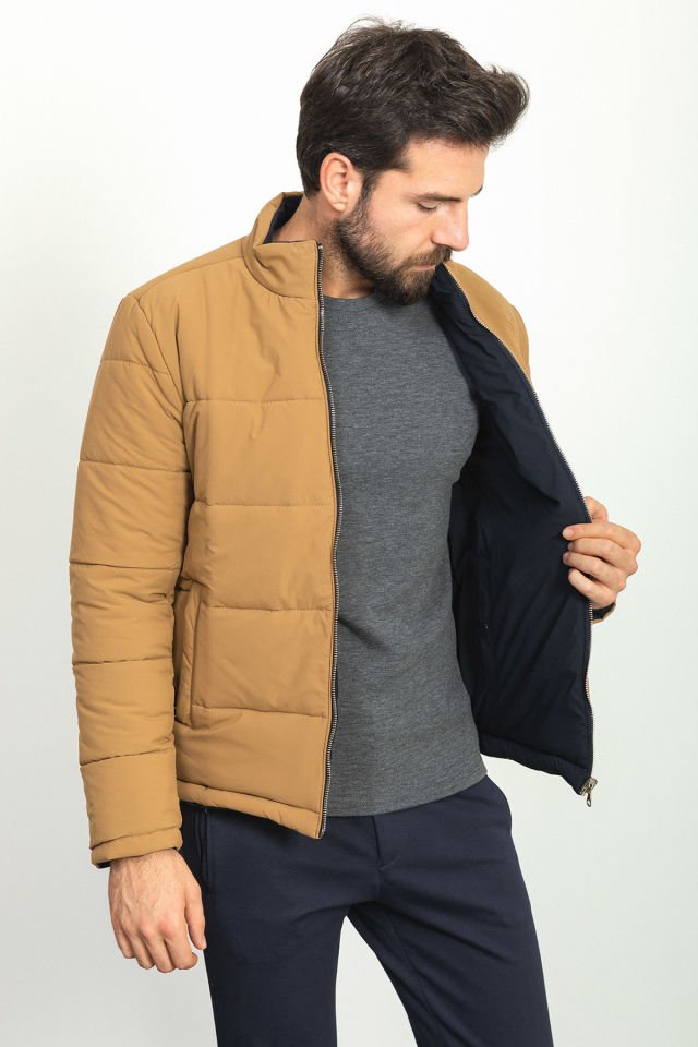 Двустороннее надувное мужское пальто Camel Color Slim Fit с прочным воротником
