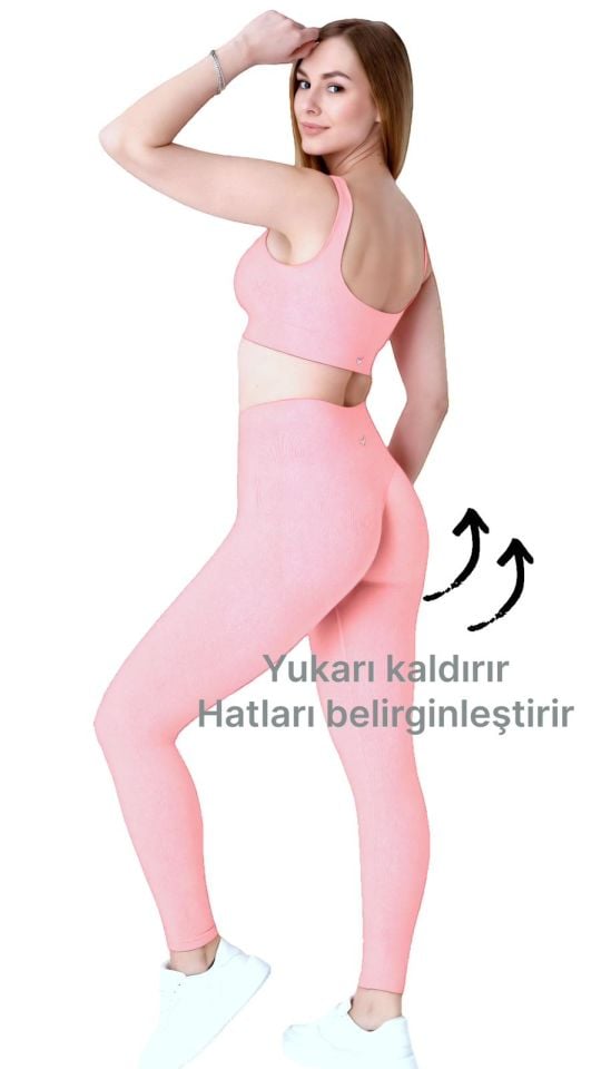 Kadın Push Up Toparlayıcı Yüksek Bel Dikişsiz Pembe Spor Tayt