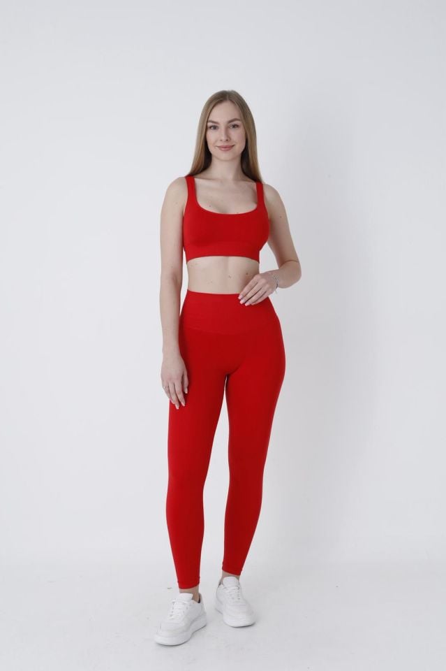 Kadın Push Up Toparlayıcı Yüksek Bel Dikişsiz Kırmızı Spor Tayt