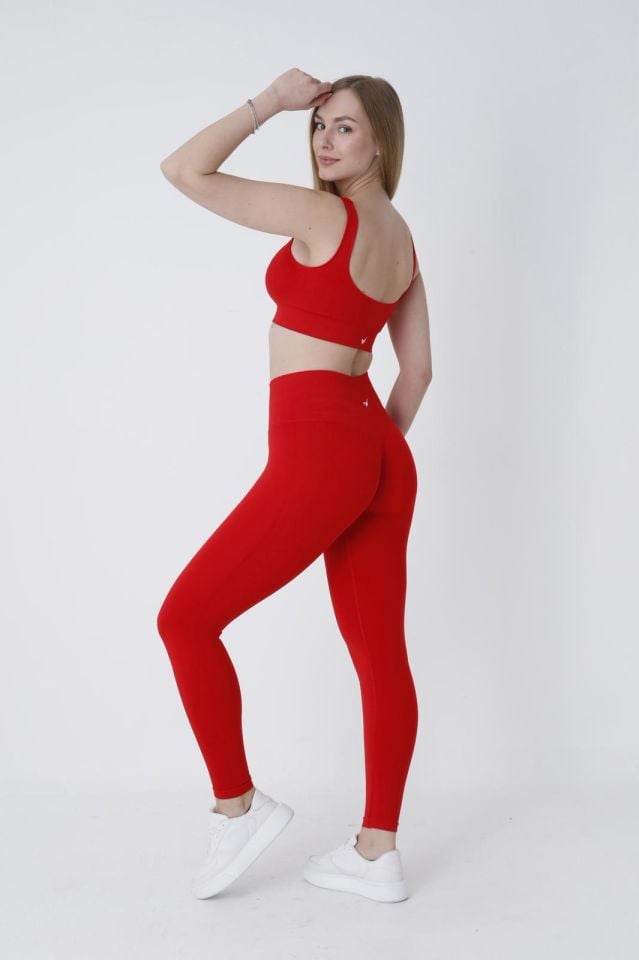 Kadın Push Up Toparlayıcı Yüksek Bel Dikişsiz Kırmızı Spor Tayt