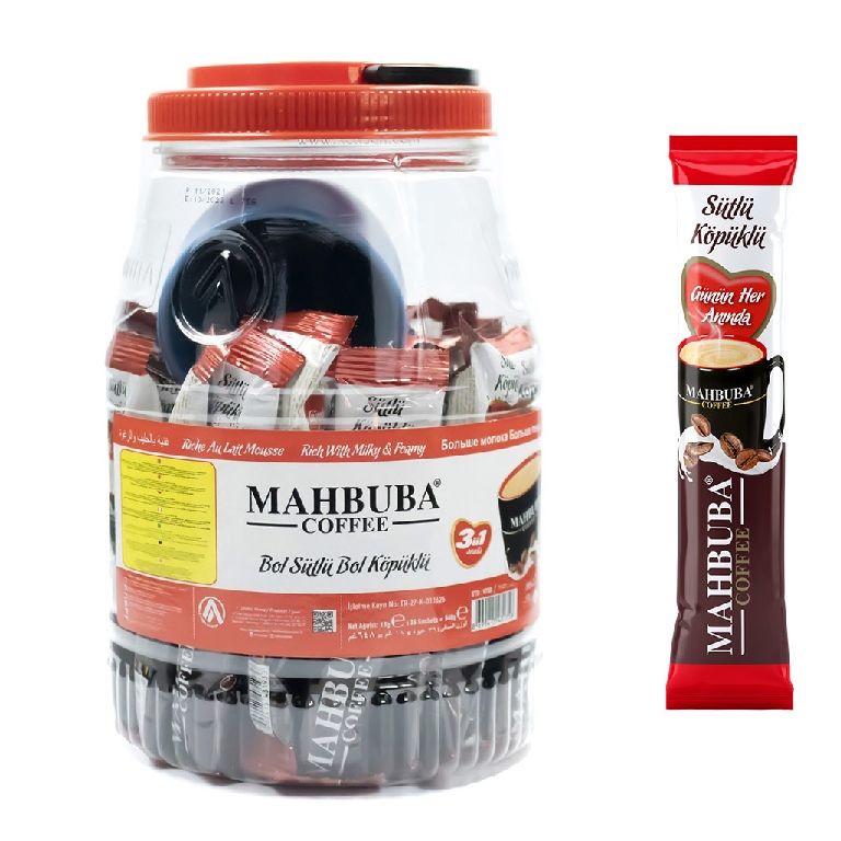 MAHBUBA 3 Ü 1 ARADA SÜTLÜ KÖPÜKLÜ 36 LI 18 GR STİCK KAHVE PLASTİK KAVANOZDA KUPA BARDAKLI