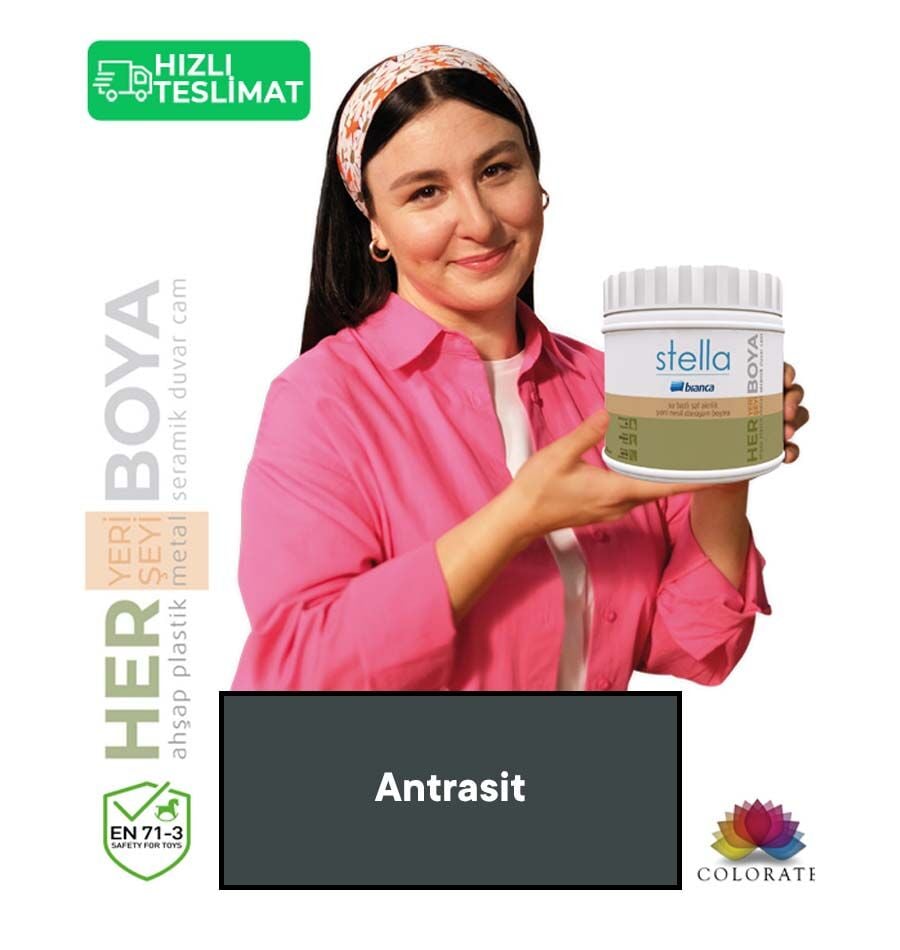 Bianca Stella Su Bazlı Saf Akrilik Boya - Antrasit