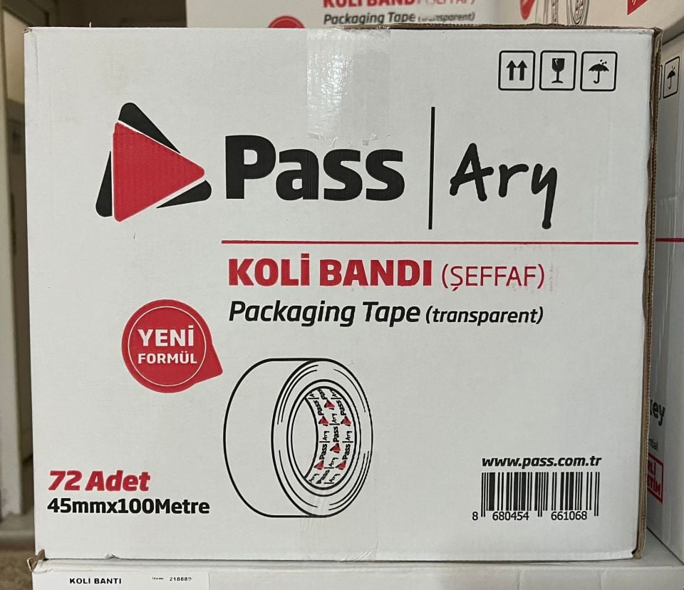 PASS / ARY Şeffaf Koli Bandı 45x100 Metre (KOLİ)