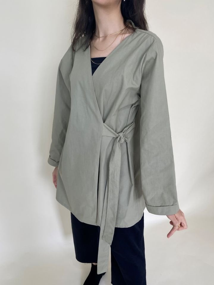 Haki Bağlamalı Kimono