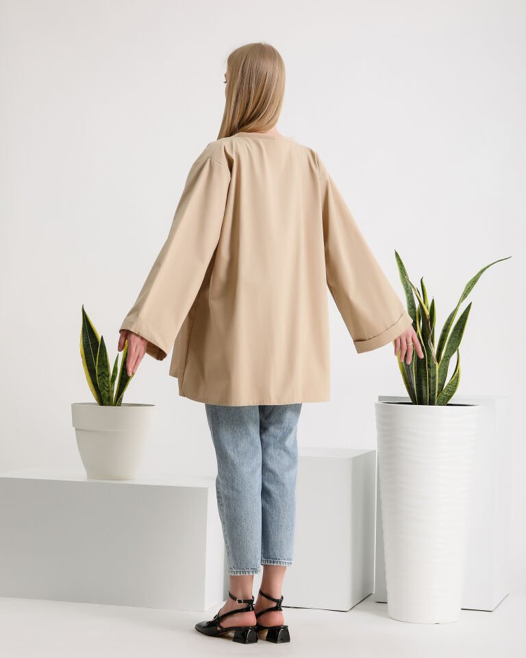 Bej Bağlamalı Kimono