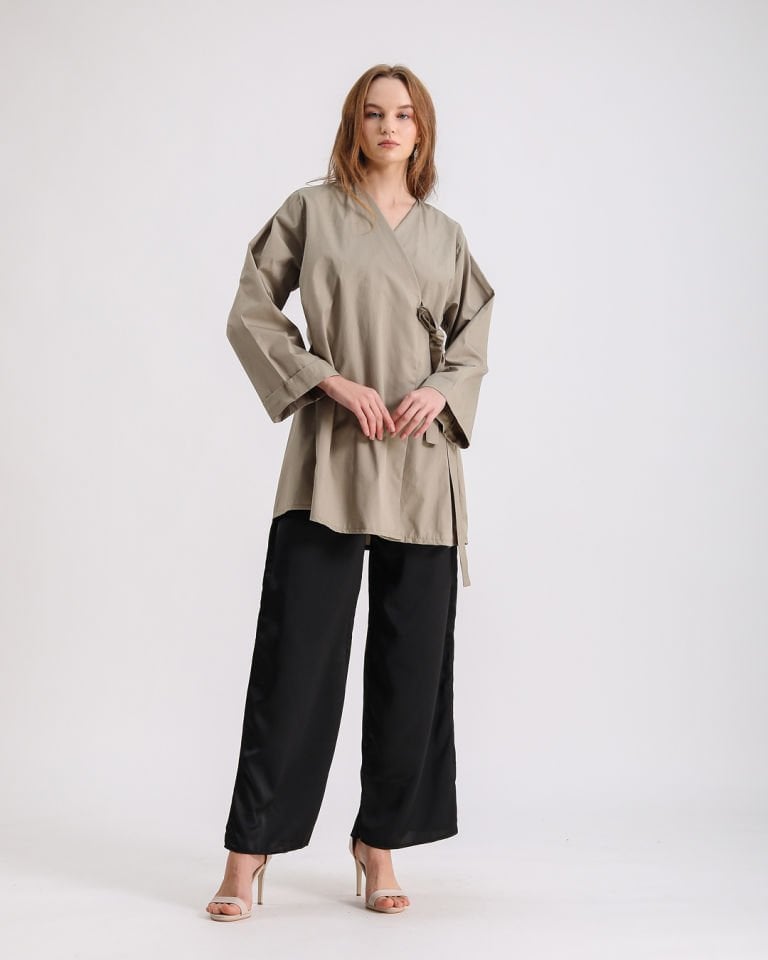 Haki Bağlamalı Kimono