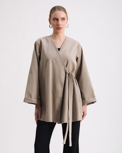 Fitilli Kadife Kimono Ceket