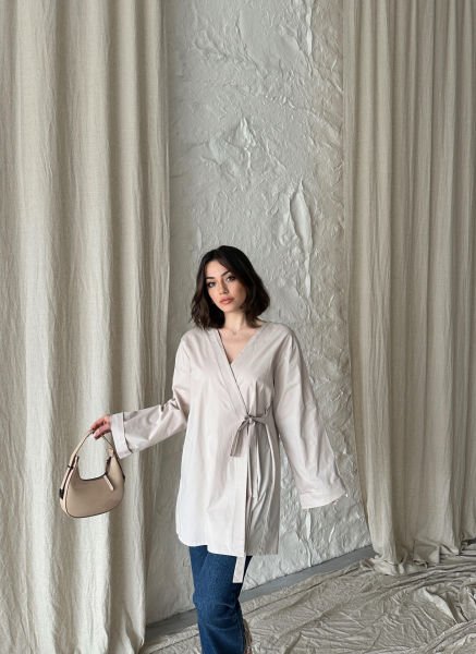 Ekru Bağlamalı Kimono