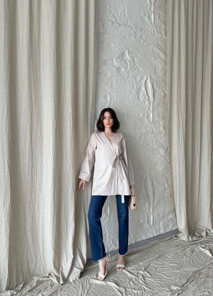 Ekru Bağlamalı Kimono