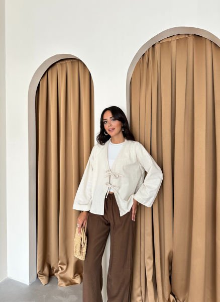 Ekru Kısa Kimono