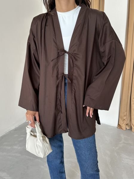 Kahverengi Bağlamalı Kimono