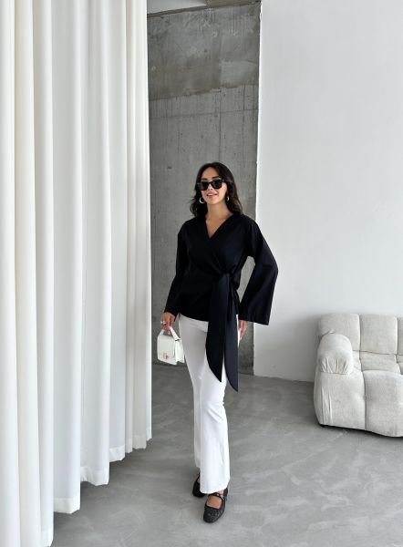 Lacivert Yandan Bağlamalı Kimono