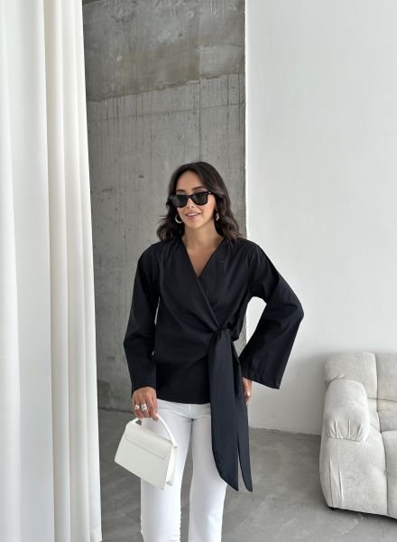 Lacivert Yandan Bağlamalı Kimono