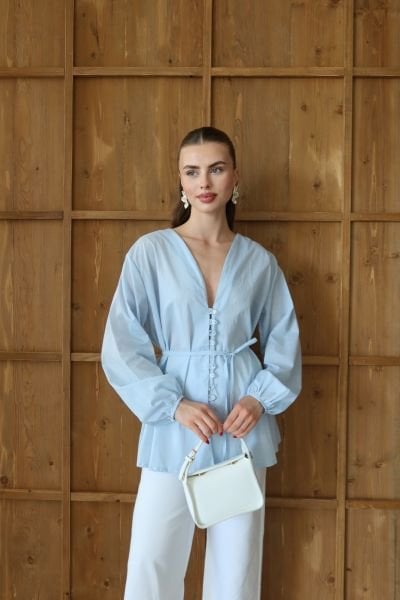 Mavi Kimono Gömlek
