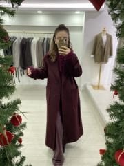 Bordo Cep Detaylı Kaşe Kaban