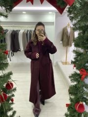 Bordo Cep Detaylı Kaşe Kaban