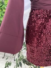 Payetli Mini Bordo Etek