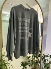 Taşlı Yazı Detaylı Yıkamalı Sweat