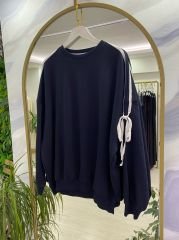 Kol Şerit Detaylı Premium Lacivert Sweat