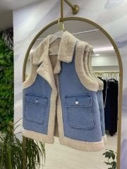 Kürk Detaylı Premium Jean Yelek
