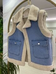 Kürk Detaylı Premium Jean Yelek
