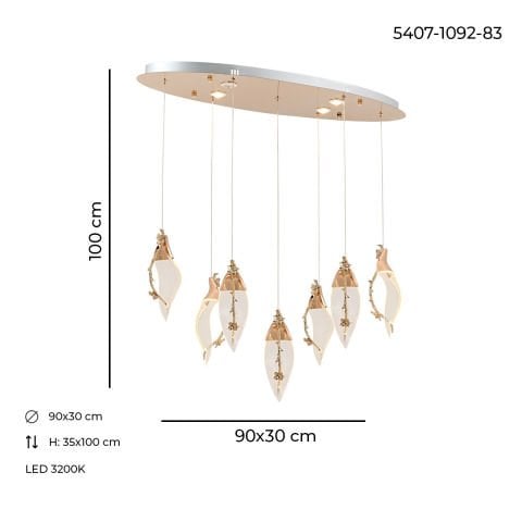 Cherry 7li Sıralı Avize Gold