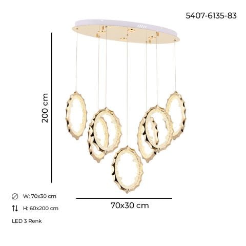 Damla 7li Sıralı Avize Gold