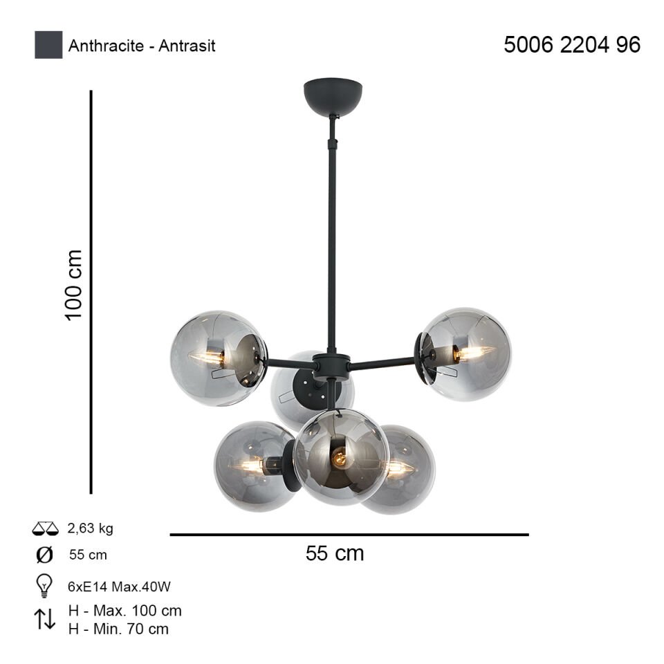 Köst 6 lı Modern Avize Antrasit