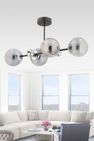 Shine 4’lü Siyah Füme Glob Camlı Plafonyer Avize – Salon & Yemek Masası