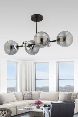 Shine 4’lü Siyah Füme Glob Camlı Plafonyer Avize – Salon & Yemek Masası