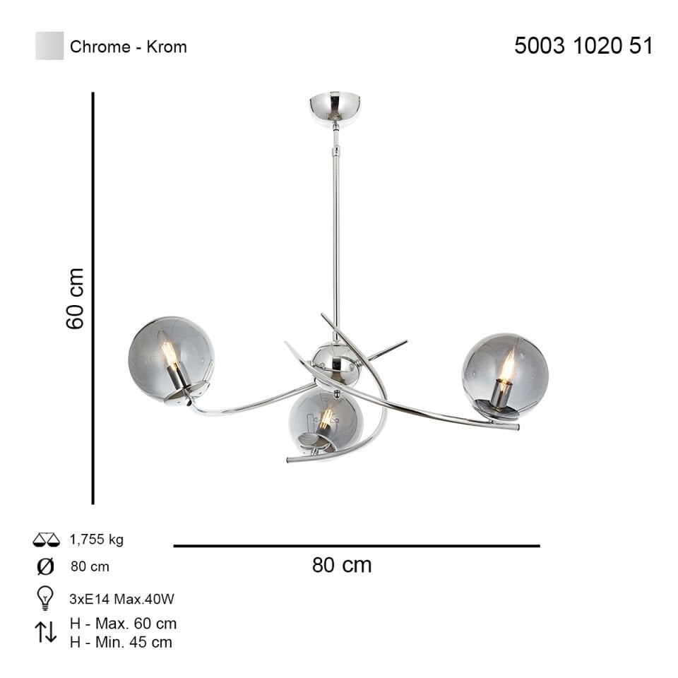 Zülay 3 lü Modern Avize Krom