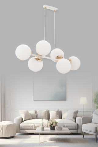 Cross 6'lı Beyaz Glob Modern Sarkıt Avize