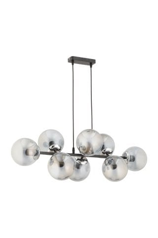 Cross 8'li Füme Camlı Modern Sarkıt Avize Siyah