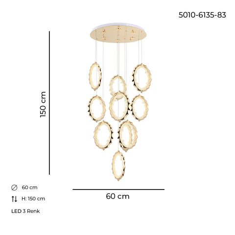 Damla 10lu Sarkıt Avize Gold