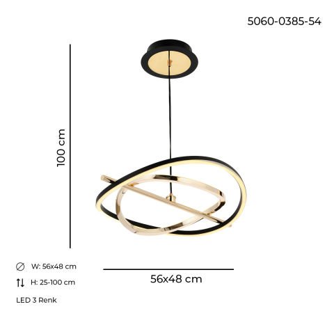 Tuna Tekli Sarkıt Avize Gold-Black