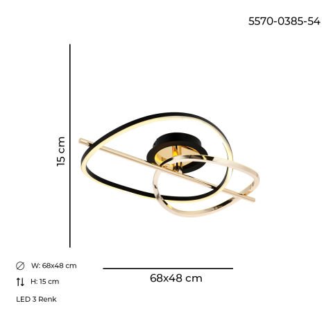 Tuna 2li Plafonyer Avize Gold-Black