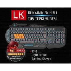 Bloody B318 Q Türkçe USB 8Tuş Mekanik+Silikon 0.2Ms Neon Işıklı Oyuncu Klavye