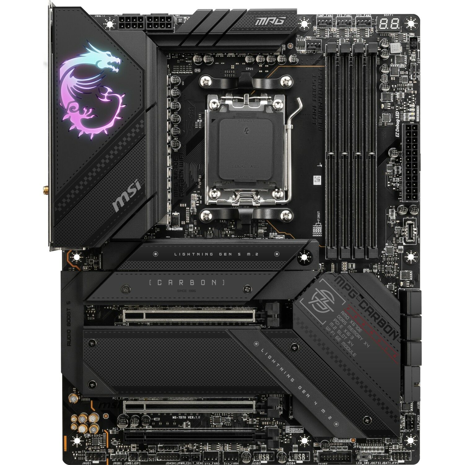MSI Mpg X670E Carbon Wıfı Am5 Ddr5 4x M.2 USB 3.2 HDMI Dp 2.5g Lan Amd Wıfı 6e Rgb Atx