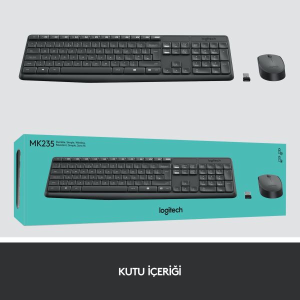 Logitech MK235 USB Kablosuz Türkçe Klavye Mouse Seti - Antrasit Gri
